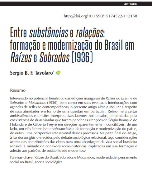 Entre substâncias e relações: formação e modernização do Brasil em Raízes e Sobrados (1936)
