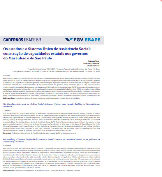 Os estados e o Sistema Único de Assistência Social: construção de capacidades estatais nos governos do Maranhão e de São Paulo