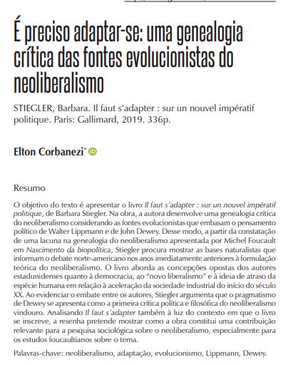 É preciso adaptar-se: uma genealogia crítica das fontes evolucionistas do neoliberalismo