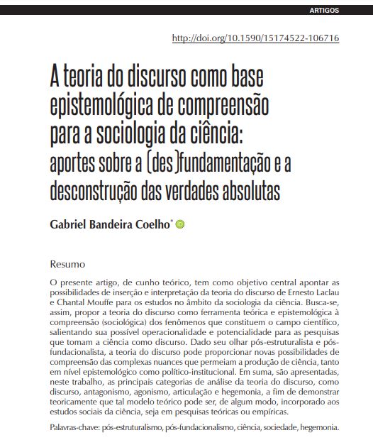 A teoria do discurso como base epistemológica de compreensão para a sociologia da ciência: aportes sobre a (des)fundamentação e a desconstrução das verdades absolutas