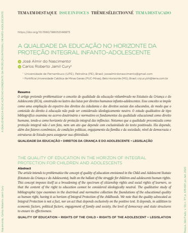 A QUALIDADE DA EDUCAÇÃO NO HORIZONTE DA PROTEÇÃO INTEGRAL INFANTO-ADOLESCENTE