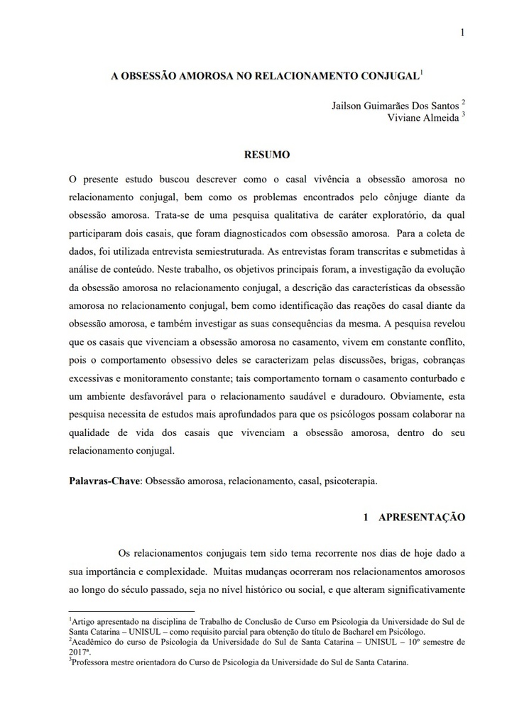 A obsessão amorosa no relacionamento conjugal