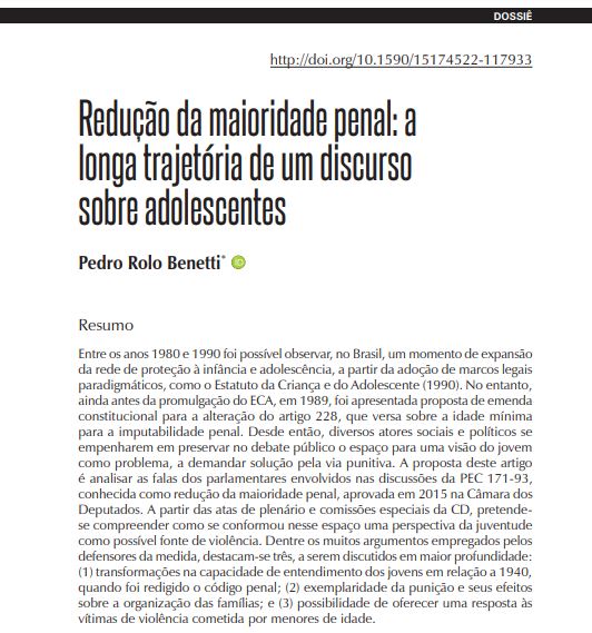 Redução da maioridade penal: a longa trajetória de um discurso sobre adolescentes