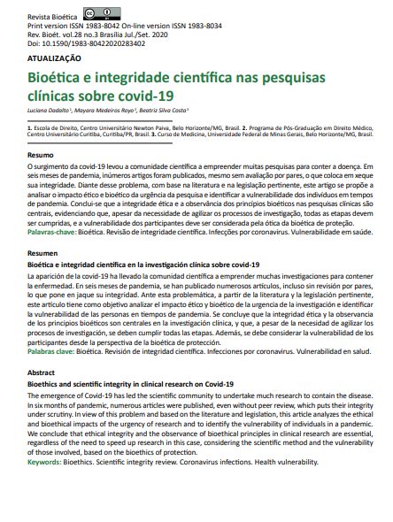 Bioética e integridade científica nas pesquisas clínicas sobre covid-19