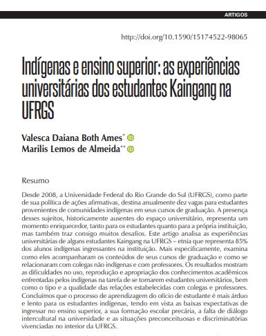 Indígenas e ensino superior: as experiências universitárias dos estudantes Kaingang na UFRGS