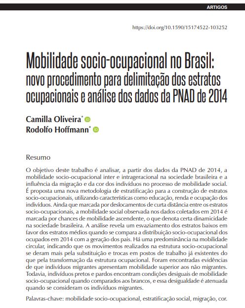 Mobilidade socio-ocupacional no Brasil: novo procedimento para delimitação dos estratos ocupacionais e análise dos dados da PNAD de 2014