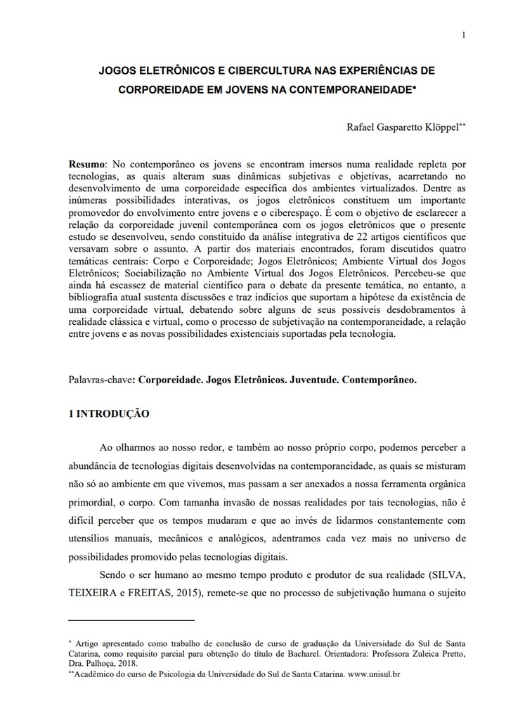 Jogos eletrônicos e cibercultura nas experiências de corporeidade em jovens na contemporaneidade