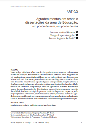 Agradecimentos em teses e dissertações da área de Educação: um pouco de mim, um pouco de nós