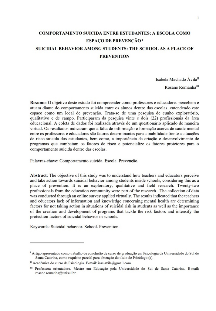 Comportamento suicida entre estudantes: a escola como espaço de prevenção