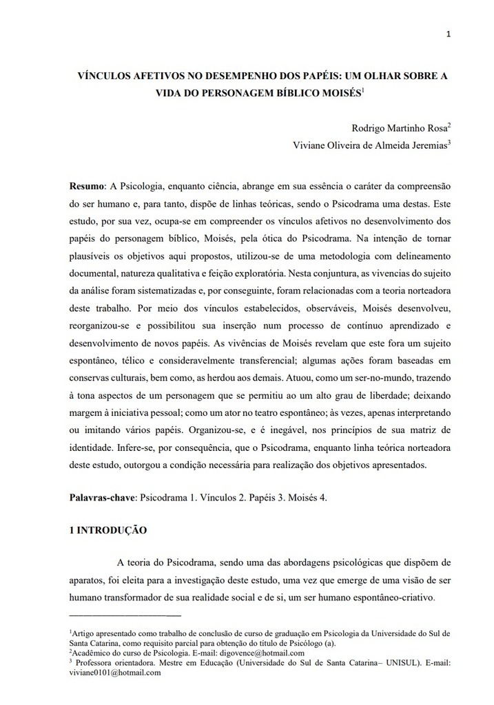 Vínculos afetivos no desempenho dos papéis: um olhar sobre a vida do personagem bíblico Moisés