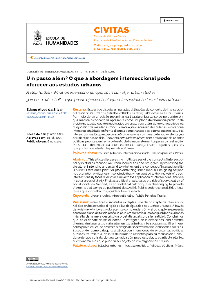 Um passo além? O que a abordagem interseccional pode oferecer aos estudos urbanos