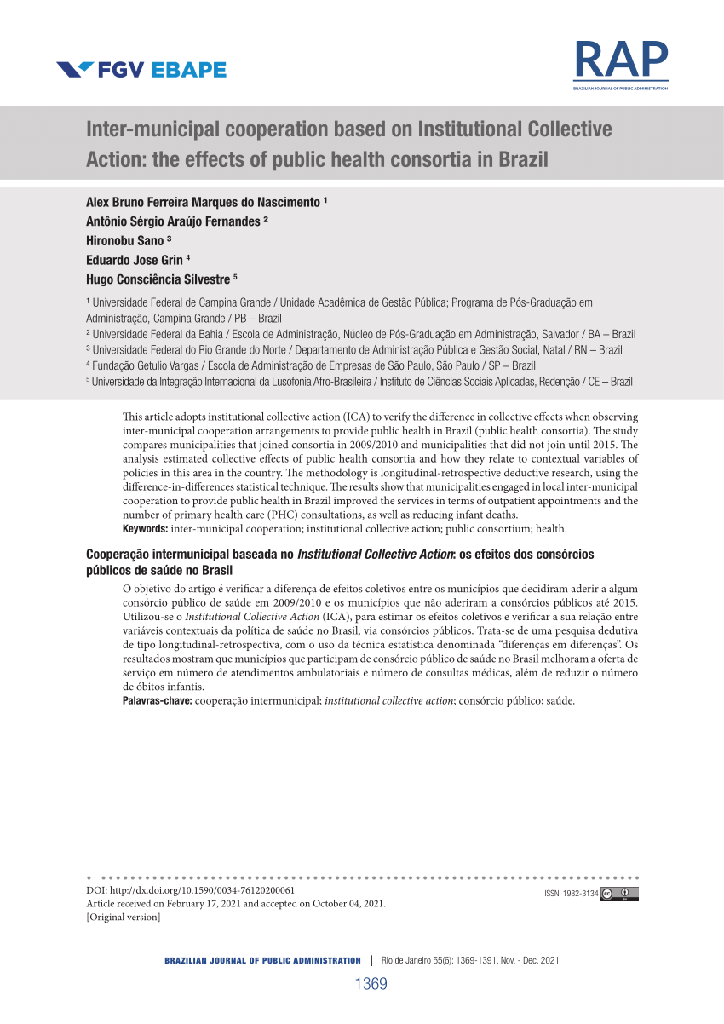 Inter-municipal cooperation based on Institutional Collective Action: the effects of public health consortia in Brazil