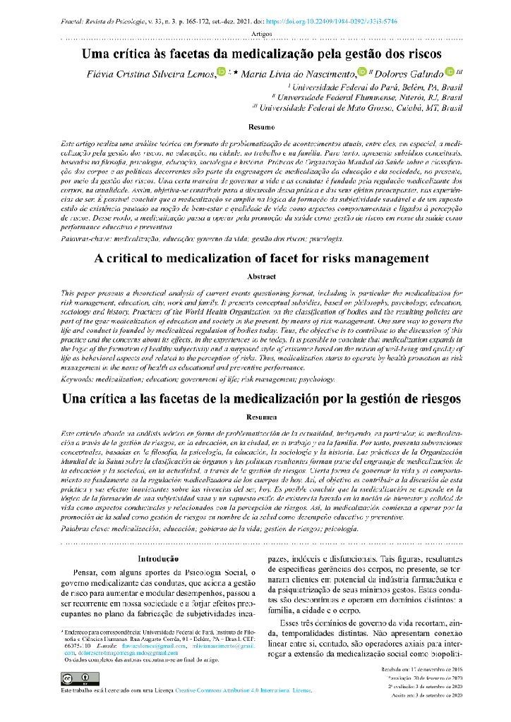 Uma crítica às facetas da medicalização pela gestão dos riscos