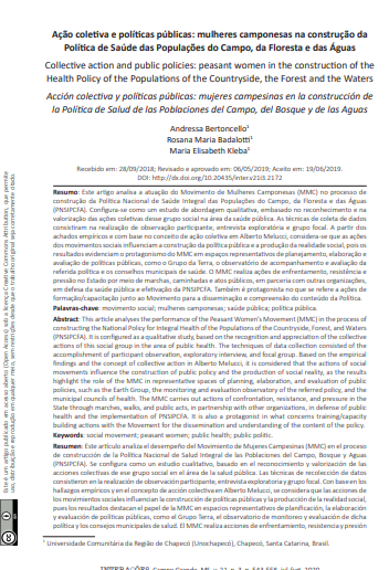Ação coletiva e políticas públicas: mulheres camponesas na construção da Política de Saúde das Populações do Campo, da Floresta e das Águas