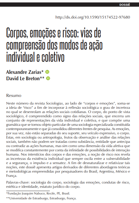 Corpos, emoções e risco: vias de compreensão dos modos de ação individual e coletivo