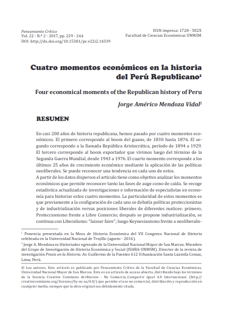 Cuatro momentos económicos en la historia del Perú Republicano