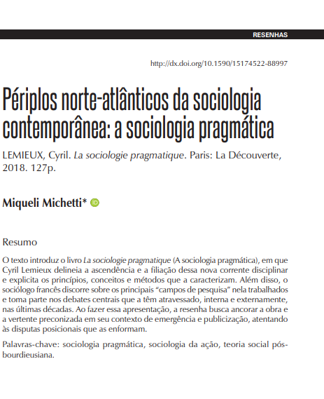 Périplos norte-atlânticos da sociologia contemporânea: a sociologia pragmática