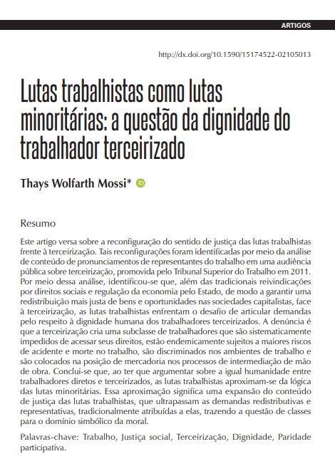 Lutas trabalhistas como lutas minoritárias: a questão da dignidade do trabalhador terceirizado