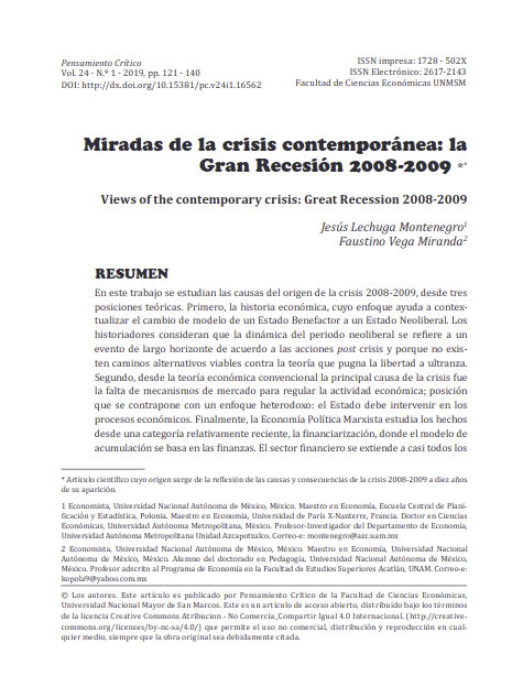 Miradas de la crisis contemporánea: la Gran Recesión 2008-2009