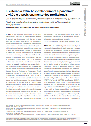 Fisioterapia extra-hospitalar durante a pandemia: a visão e o posicionamento dos profissionais