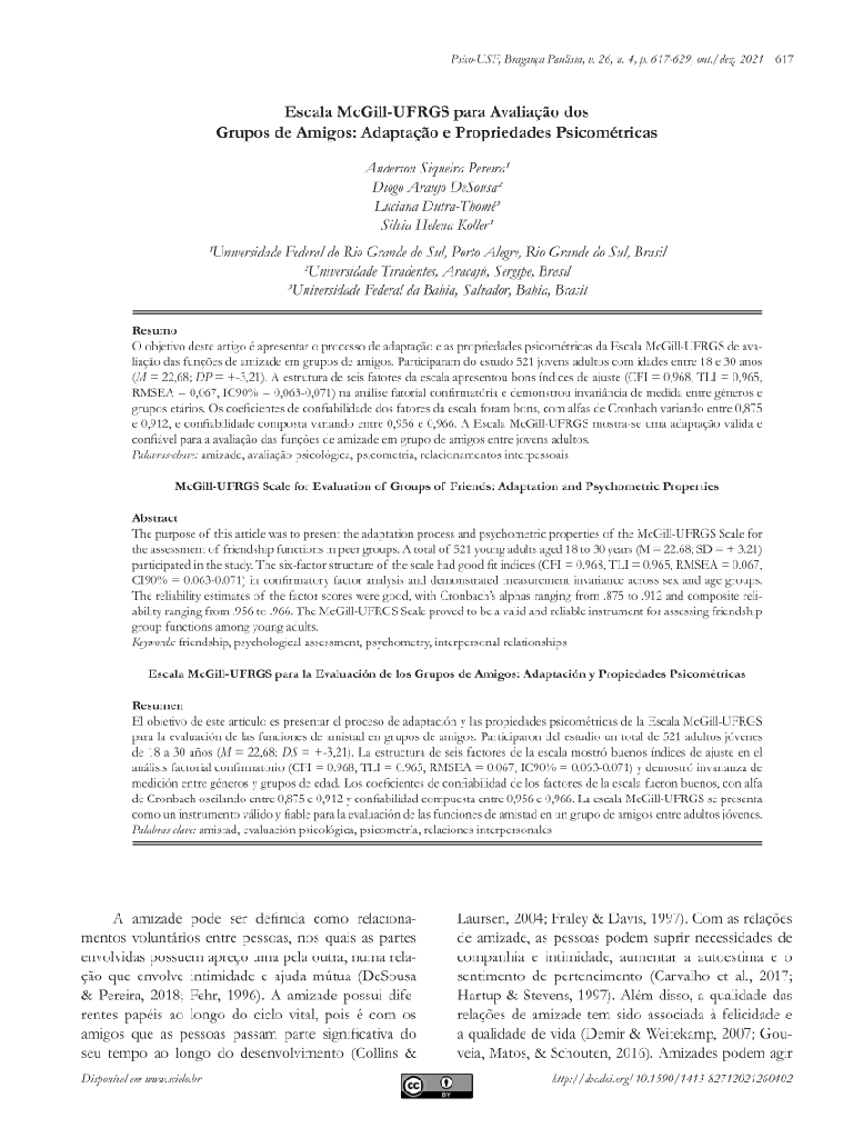 Escala McGill-UFRGS para Avaliação dos Grupos de Amigos: Adaptação e Propriedades Psicométricas