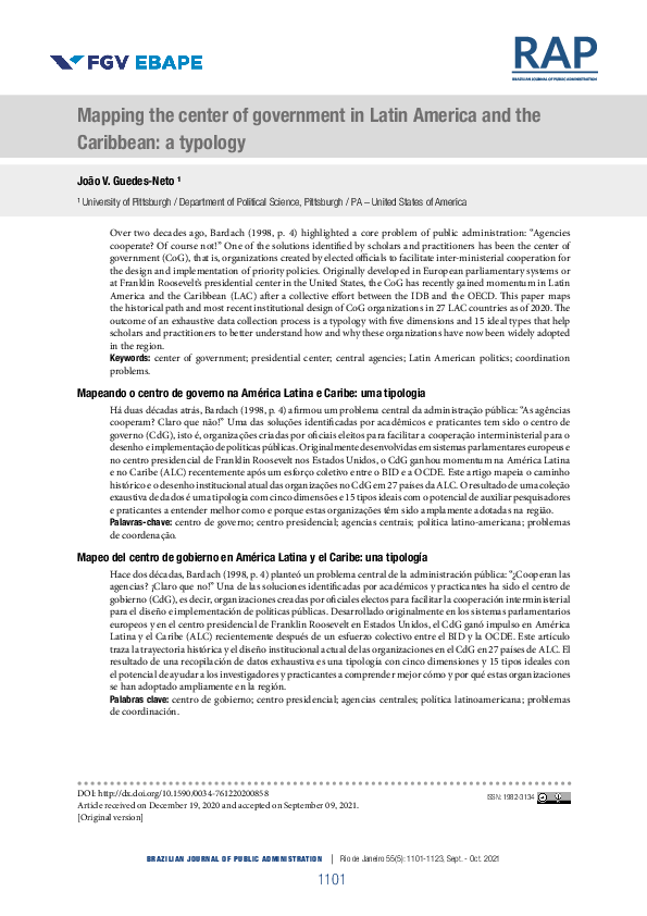 Mapping the center of government in Latin America and the Caribbean: a typology