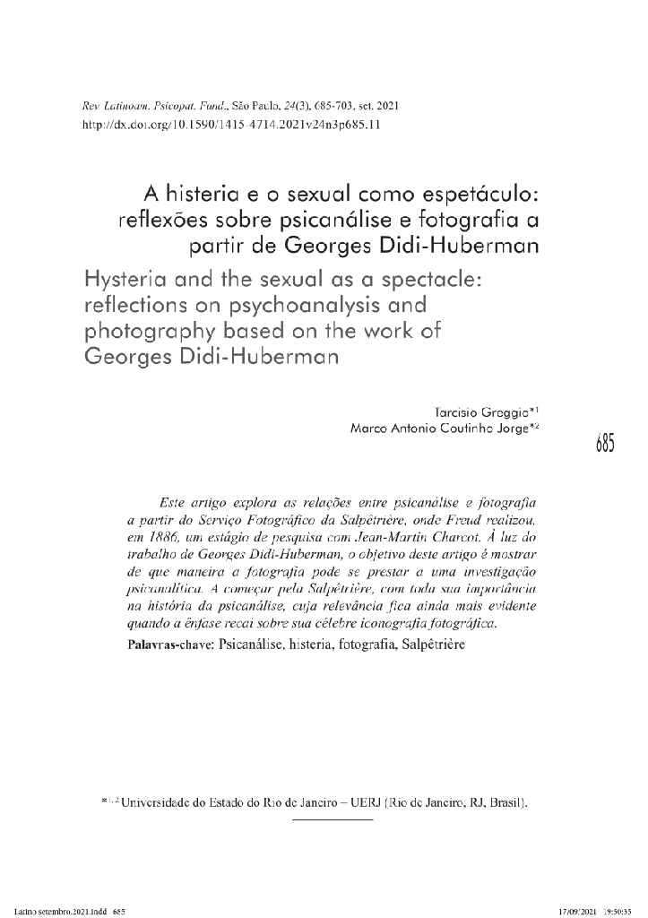 A histeria e o sexual como espetáculo: reflexões sobre psicanálise e fotografia a partir de Georges Didi-Huberman