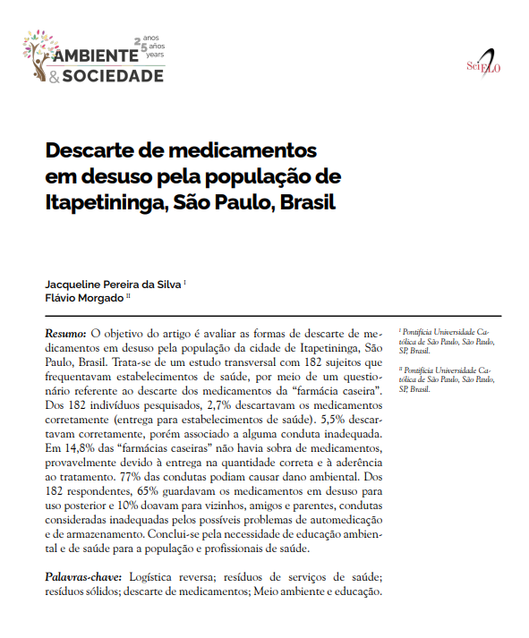 Descarte de medicamentos em desuso pela população de Itapetininga, São Paulo, Brasil