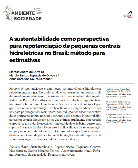 A sustentabilidade como perspectiva para repotenciação de pequenas centrais hidrelétricas no Brasil: método para estimativas