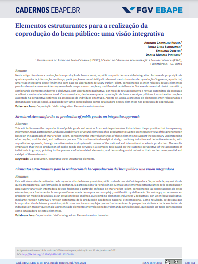 Elementos estruturantes para a realização da coprodução do bem público: uma visão integrativa