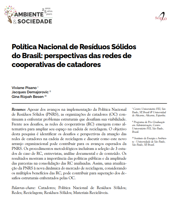 Política Nacional de Resíduos Sólidos do Brasil: perspectivas das redes de cooperativas de catadores