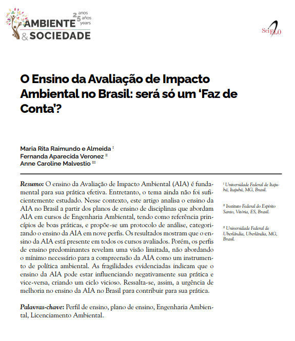 O Ensino da Avaliação de Impacto Ambiental no Brasil: será só um ‘Faz de Conta’?