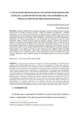 A atuação do serviço social no contexto do serviço de atenção à saúde do escolar- Sase: uma experiência de fortalecimento de processos dialogais