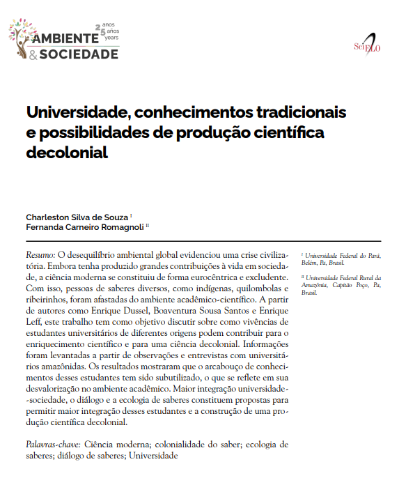 Universidade, conhecimentos tradicionais e possibilidades de produção científica decolonial