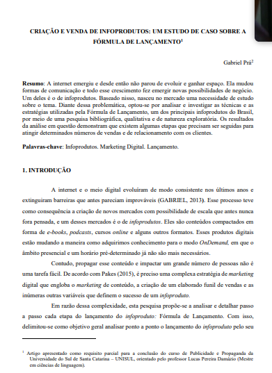 Criação e venda de infoprodutos: um estudo de caso sobre a fórmula de lançamento
