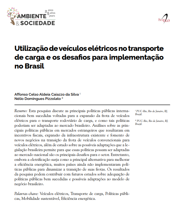 Utilização de veículos elétricos no transporte de carga e os desafios para implementação no Brasil