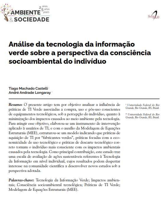 Análise da tecnologia da informação verde sobre a perspectiva da consciência socioambiental do indivíduo