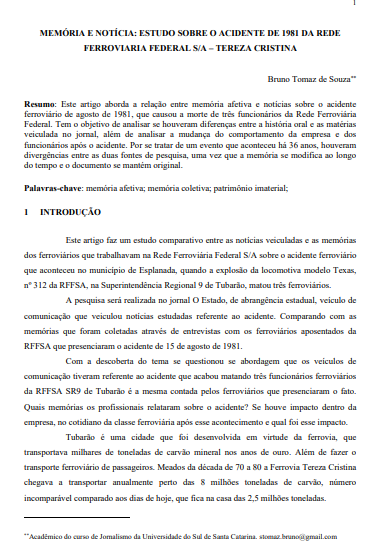 Memória e notícia: estudo sobre o acidente de 1981 da Rede Ferroviária Federal S/A - Tereza Cristina