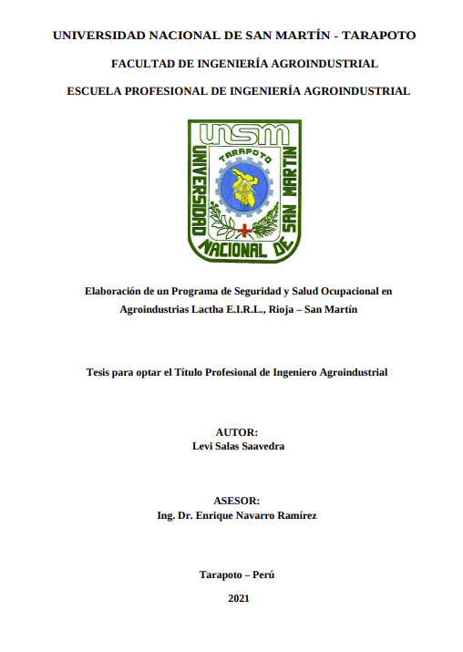 Elaboración de un Programa de Seguridad y Salud Ocupacional en Agroindustrias Lactha EIRL Rioja San Martín