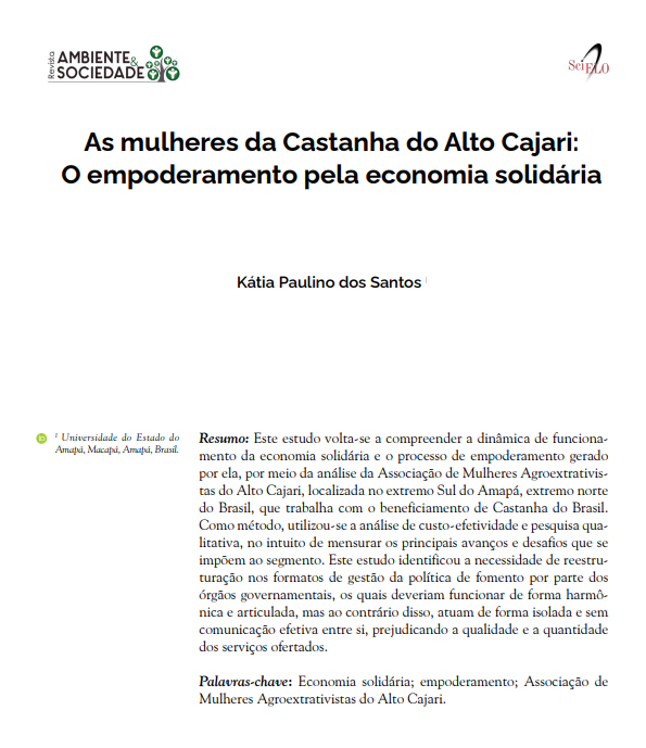 As mulheres da Castanha do Alto Cajari: O empoderamento pela economia solidária