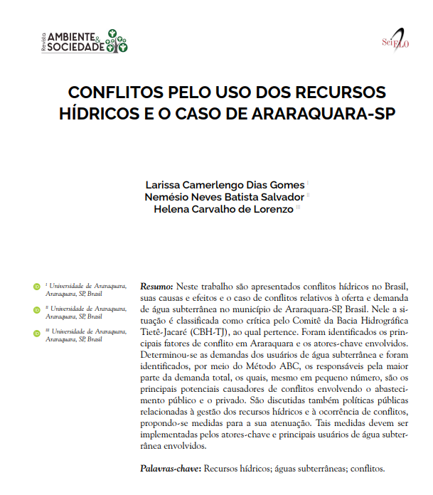 CONFLITOS PELO USO DOS RECURSOS HÍDRICOS E O CASO DE ARARAQUARA-SP