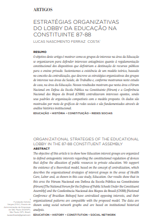 Estratégias organizativas do lobby da educação na constituinte 87-88