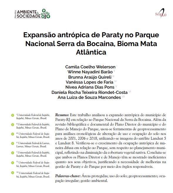 Expansão antrópica de Paraty no Parque Nacional Serra da Bocaina, Bioma Mata Atlântica