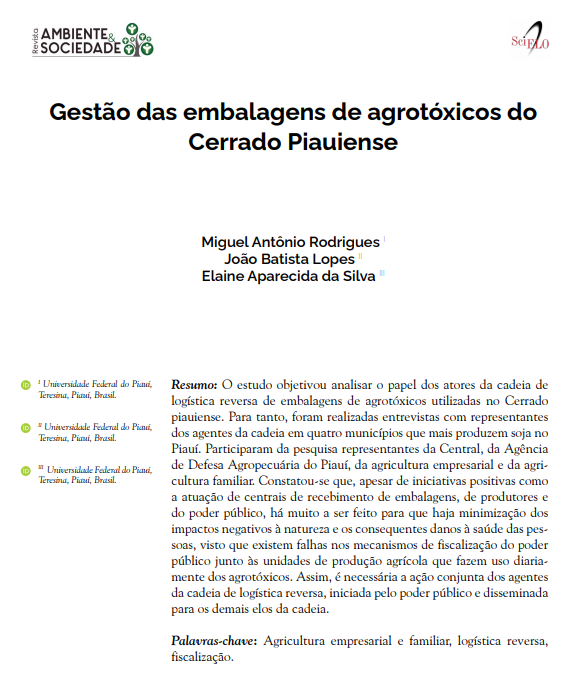 Gestão das embalagens de agrotóxicos do Cerrado Piauiense