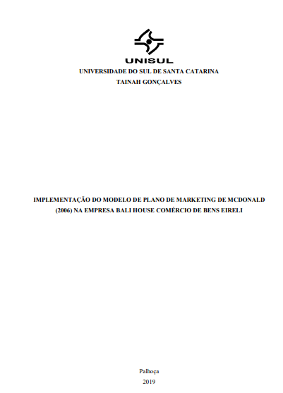 Implementação do modelo de plano de marketing de McDonald (2006) na empresa Bali House Comércio de Bens Eirel