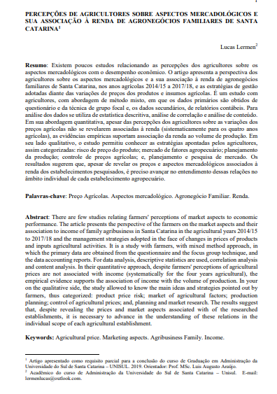 Percepções de agricultores sobre aspectos mercadológicos e sua associação à renda de agronegócios familiares de Santa Catarina