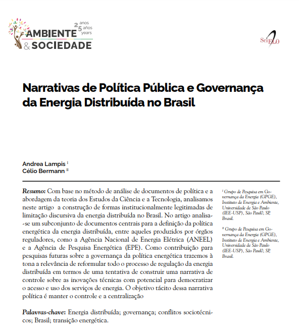 Narrativas de Política Pública e Governança da Energia Distribuída no Brasil