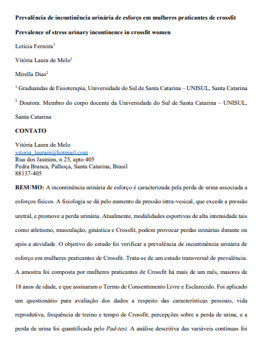 Prevalência de incontinência urinária de esforço em mulheres praticantes de crossfit