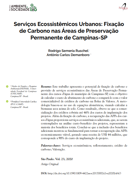 Serviços Ecossistêmicos Urbanos: Fixação de Carbono nas Áreas de Preservação Permanente de Campinas-SP