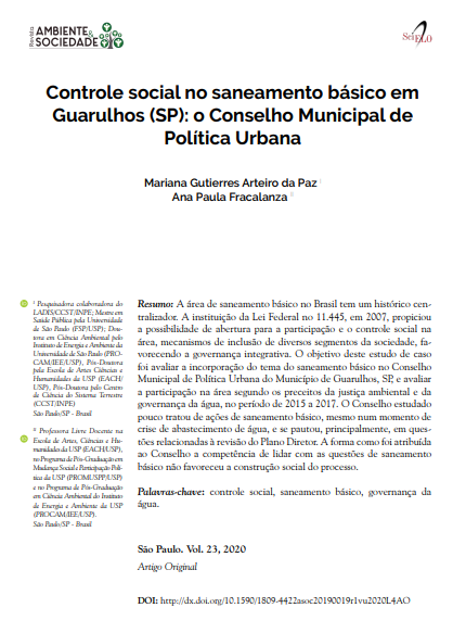 Controle social no saneamento básico em Guarulhos (SP): o Conselho Municipal de Política Urbana